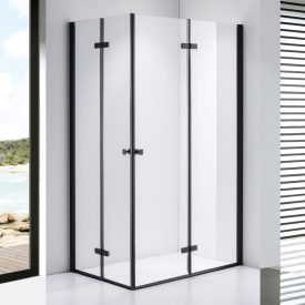   Stuxi Verona Duo Black 80x70 aszimmetrikus két csuklóajtós zuhanykabin 6 mm vízlepergető üveggel, fekete