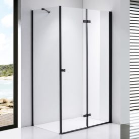   Stuxi Verona Black 80x70 aszimmetrikus csuklóajtós zuhanykabin 6 mm vízlepergető biztonsági üveggel, fekete