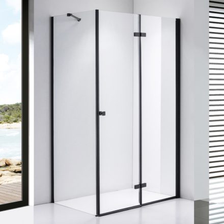 Stuxi Verona Black 120x100 aszimmetrikus csuklóajtós zuhanykabin 6 mm vízlepergető biztonsági üveggel, fekete