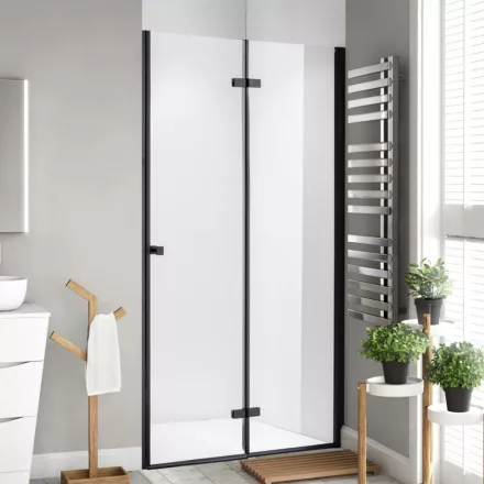 Stuxi Verona Black 80 cm széles csukló zuhanyajtó, 6 mm vízlepergető üveggel, fekete profillal