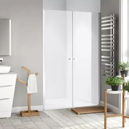 Stuxi Bari Big 200 cm széles kétszárnyú nyíló zuhanyajtó, 6 mm vízlepergető üveggel, króm profillal, 195 cm magas