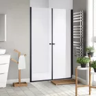 Stuxi Bari Big Black 140 cm széles kétszárnyú nyíló zuhanyajtó, 6 mm vízlepergető üveggel, matt fekete profillal, 195 cm magas