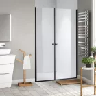 Stuxi Bari Big Black 180 cm széles aszimmetrikus kétszárnyú nyíló zuhanyajtó (80+100 cm), 6 mm vízlepergető üveggel, matt fekete profillal, 195 cm magas