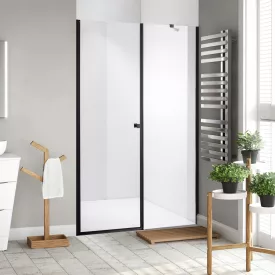   Stuxi Bari Fix Black 140 cm (70+70) széles nyíló zuhanyajtó fix fallal, 6 mm vízlepergető üveggel, matt fekete profillal, 195 cm magas
