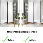 Stuxi Bari Fix Black 140 cm (70+70) széles nyíló zuhanyajtó fix fallal, 6 mm vízlepergető üveggel, matt fekete profillal, 195 cm magas