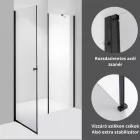 Stuxi Bari Fix Black 140 cm (70+70) széles nyíló zuhanyajtó fix fallal, 6 mm vízlepergető üveggel, matt fekete profillal, 195 cm magas