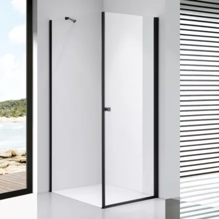 Stuxi Bari Black 70x80 aszimmetrikus nyílóajtós zuhanykabin 6 mm vízlepergető biztonsági üveggel, matt fekete