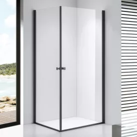   Stuxi Bari Duo Black 70x80 aszimmetrikus 2 nyíló ajtós zuhanykabin 6 mm vízlepergető biztonsági üveggel, matt fekete