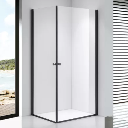 Stuxi Bari Duo Black 70x80 aszimmetrikus 2 nyíló ajtós zuhanykabin 6 mm vízlepergető biztonsági üveggel, matt fekete