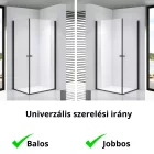 Stuxi Bari Duo Black 70x80 aszimmetrikus 2 nyíló ajtós zuhanykabin 6 mm vízlepergető biztonsági üveggel, matt fekete