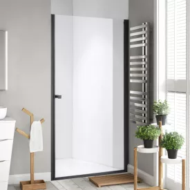   Stuxi Bari Black 70/80/90/100 cm széles egyszárnyú nyíló zuhanyajtó, 6 mm vízlepergető üveggel, matt fekete profillal, 195 cm magas