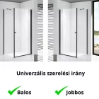 Stuxi Bari Black 80x70 aszimmetrikus nyílóajtós zuhanykabin 6 mm vízlepergető biztonsági üveggel, matt fekete