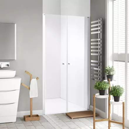 Stuxi Roma 70 cm széles kétszárnyú nyíló zuhanyajtó, 6 mm vízlepergető üveggel, króm profillal, 195 cm magas
