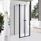 Stuxi Roma Black 80x80 falsíkra szerelhető 3 oldalú kétszárnyú nyílóajtós zuhanykabin 6 mm vízlepergető biztonsági üveggel, matt fekete elemekkel, 195 cm magas