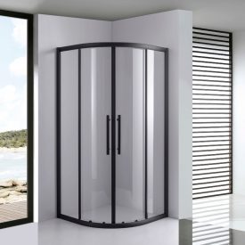   Stuxi Nizza Black 80x80 cm íves két tolóajtós zuhanykabin 6 mm vízlepergető biztonsági üveggel, fekete elemekkel, 190 cm magas, zuhanytálcával és szifonnal