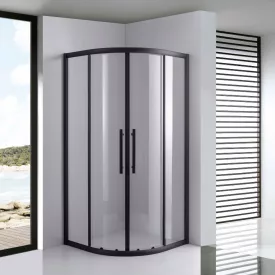   Stuxi Nizza Black 90x90 cm íves két tolóajtós zuhanykabin 6 mm vízlepergető biztonsági üveggel, fekete elemekkel, 190 cm magas, zuhanytálcával és szifonnal