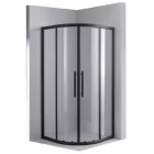 Stuxi Nizza Black 90x90 cm íves két tolóajtós zuhanykabin 6 mm vízlepergető biztonsági üveggel, fekete elemekkel, 190 cm magas, zuhanytálcával és szifonnal