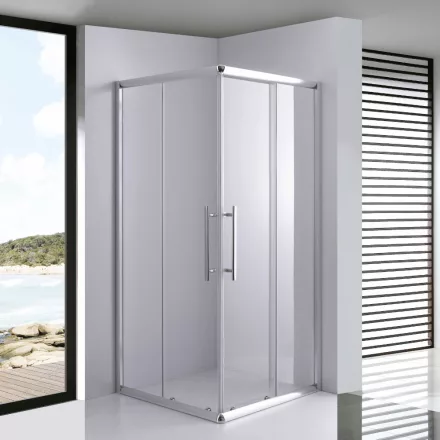 Stuxi Nizza 100x100 cm szögletes két tolóajtós zuhanykabin 6 mm vízlepergető biztonsági üveggel, króm elemekkel, 190 cm magas