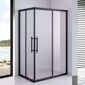 Stuxi Nizza Black 100x80 cm aszimmetrikus két tolóajtós zuhanykabin 6 mm vízlepergető biztonsági üveggel, fekete elemekkel, 190 cm magas