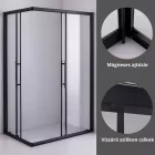 Stuxi Nizza Black 100x80 cm aszimmetrikus két tolóajtós zuhanykabin 6 mm vízlepergető biztonsági üveggel, fekete elemekkel, 190 cm magas