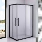 Stuxi Nizza Black 120x80 cm aszimmetrikus két tolóajtós zuhanykabin 6 mm vízlepergető biztonsági üveggel, fekete elemekkel, 190 cm magas, zuhanytálcával és szifonnal