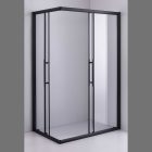 Stuxi Nizza Black 120x80 cm aszimmetrikus két tolóajtós zuhanykabin 6 mm vízlepergető biztonsági üveggel, fekete elemekkel, 190 cm magas, zuhanytálcával és szifonnal
