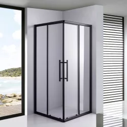   Stuxi Nizza Black 80x80 cm szögletes két tolóajtós zuhanykabin 6 mm vízlepergető biztonsági üveggel, fekete elemekkel, 190 cm magas