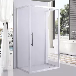   Stuxi Torino 90x80 falsíkra szerelhető 3 oldalú nyílóajtós zuhanykabin 6 mm vízlepergető biztonsági üveggel, króm elemekkel, 200 cm magas