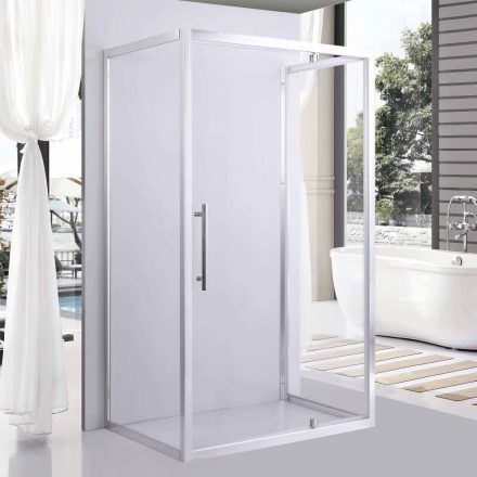 Stuxi Torino 120x90 falsíkra szerelhető 3 oldalú nyílóajtós zuhanykabin 6 mm vízlepergető biztonsági üveggel, króm elemekkel, 200 cm magas