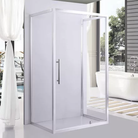 Stuxi Torino 90x70 falsíkra szerelhető 3 oldalú nyílóajtós zuhanykabin 6 mm vízlepergető biztonsági üveggel, króm elemekkel, 200 cm magas