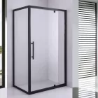 Stuxi Torino Black 100x80 aszimmetrikus szögletes nyílóajtós zuhanykabin 6 mm vízlepergető biztonsági üveggel, matt fekete elemekkel, 200 cm magas