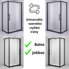 Stuxi Torino Black 80x70 aszimmetrikus szögletes nyílóajtós zuhanykabin 6 mm vízlepergető biztonsági üveggel, matt fekete elemekkel, 200 cm magas