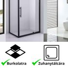 Stuxi Torino Black 100x90 aszimmetrikus szögletes nyílóajtós zuhanykabin 6 mm vízlepergető biztonsági üveggel, matt fekete elemekkel, 200 cm magas
