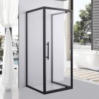 Stuxi Torino Black 70x70 falsíkra szerelhető 3 oldalú nyílóajtós zuhanykabin 6 mm vízlepergető biztonsági üveggel, fekete elemekkel, 200 cm magas