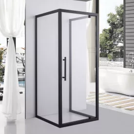   Stuxi Torino Black 70x70 falsíkra szerelhető 3 oldalú nyílóajtós zuhanykabin 6 mm vízlepergető biztonsági üveggel, fekete elemekkel, 200 cm magas