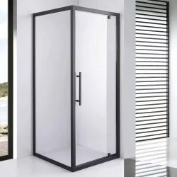   Stuxi Torino Black 80x80 szögletes nyílóajtós zuhanykabin 6 mm vízlepergető biztonsági üveggel, fekete elemekkel, 200 cm magas