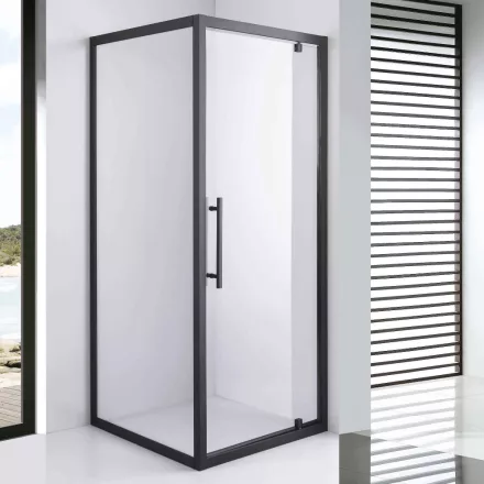 Stuxi Torino Black 80x80 szögletes nyílóajtós zuhanykabin 6 mm vízlepergető biztonsági üveggel, fekete elemekkel, 200 cm magas