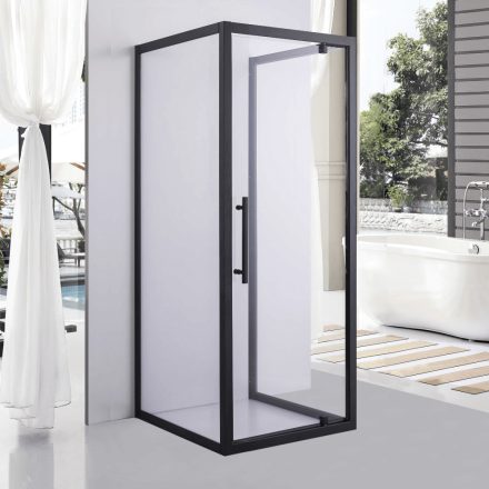 Stuxi Torino Black 70x80 falsíkra szerelhető 3 oldalú nyílóajtós zuhanykabin 6 mm vízlepergető biztonsági üveggel, fekete elemekkel, 200 cm magas