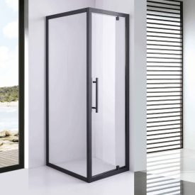   Stuxi Torino Black 70x80 aszimmetrikus szögletes nyílóajtós zuhanykabin 6 mm vízlepergető biztonsági üveggel, matt fekete elemekkel, 200 cm magas