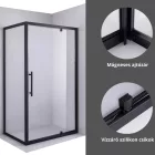 Stuxi Torino Black 80x90 aszimmetrikus szögletes nyílóajtós zuhanykabin 6 mm vízlepergető biztonsági üveggel, matt fekete elemekkel, 200 cm magas