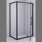 Stuxi Torino Black 90x100 aszimmetrikus szögletes nyílóajtós zuhanykabin 6 mm vízlepergető biztonsági üveggel, matt fekete elemekkel, 200 cm magas