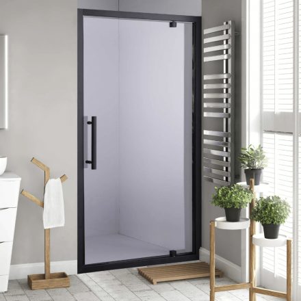 Stuxi Torino Black 70/80/90/100/110/120 cm széles nyílóajtós zuhanyajtó 6 mm vastag vízlepergető biztonsági üveggel, fekete elemekkel, 200 cm magas