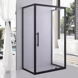   Stuxi Torino Black 100x80 falsíkra szerelhető 3 oldalú nyílóajtós zuhanykabin 6 mm vízlepergető biztonsági üveggel, fekete elemekkel, 200 cm magas