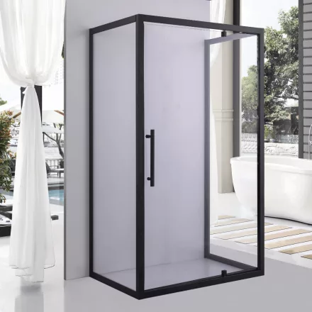 Stuxi Torino Black 110x70 falsíkra szerelhető 3 oldalú nyílóajtós zuhanykabin 6 mm vízlepergető biztonsági üveggel, fekete elemekkel, 200 cm magas