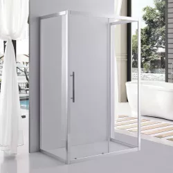   Stuxi Nizza falsíkra szerelhető 3 oldalú tolóajtós zuhanykabin 6 mm vízlepergető biztonsági üveggel, króm elemekkel, 200 cm magas