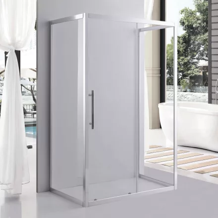 Stuxi Nizza 120x70 falsíkra szerelhető 3 oldalú tolóajtós zuhanykabin 6 mm vízlepergető biztonsági üveggel, króm elemekkel, 200 cm magas