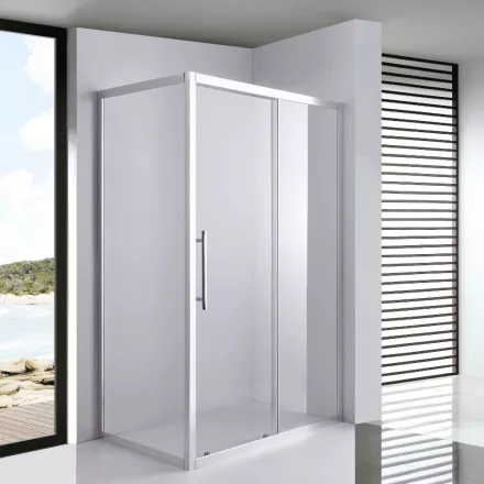 Stuxi Nizza 100x70 aszimmetrikus szögletes tolóajtós zuhanykabin 6 mm vízlepergető biztonsági üveggel, króm elemekkel, 200 cm magas
