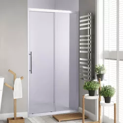   Stuxi Nizza 100/110/120/130/140 cm széles toló zuhanyajtó 6 mm vastag vízlepergető biztonsági üveggel, króm elemekkel, 200 cm magas