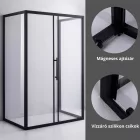 Stuxi Nizza Black 120x70 falsíkra szerelhető 3 oldalú tolóajtós zuhanykabin 6 mm vízlepergető biztonsági üveggel, fekete elemekkel, 200 cm magas