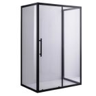 Stuxi Nizza Black 120x90 falsíkra szerelhető 3 oldalú tolóajtós zuhanykabin 6 mm vízlepergető biztonsági üveggel, fekete elemekkel, 200 cm magas